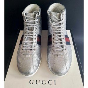 Gucci Glitter Web High Top Metallic Silver US 9